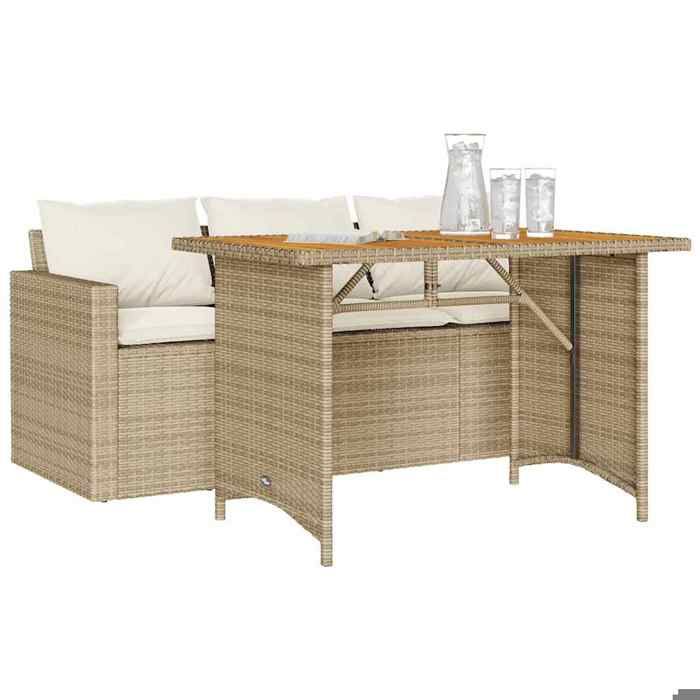 Elégance-Chic Ensemble à manger de jardin et coussins - 2 pcs - beige - poly rotin - 177 x 70 x 68 cm - MEUBLE Terrasse & Bistrot_0