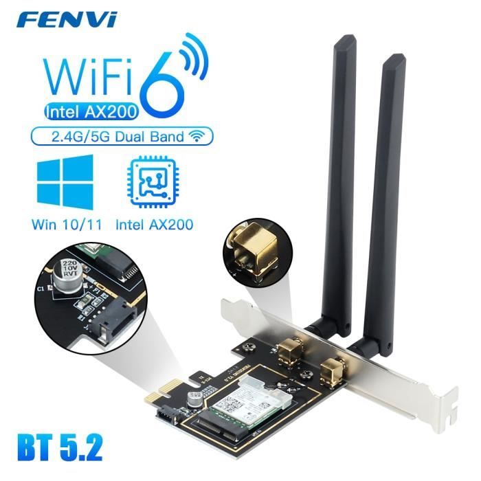 Carte WiFi 6 Intel AX200NGW M.2 - Bluetooth 5.0, Double Bande 2.4G/5G, Compatible Windows 10/11