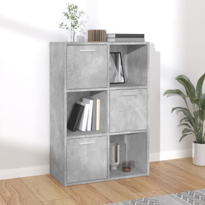 Armoire de rangement - AKOZON - Gris béton - 60x295x90 cm - 3 cubes ouverts - 3 portes