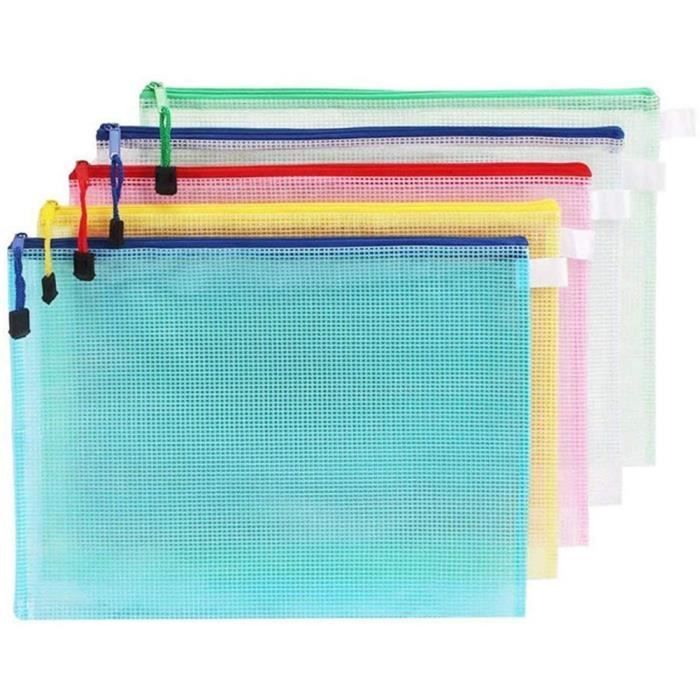 Relaxdays Chemise document transparente pochette fermeture éclaire  porte-document bureau A4 A5 6 pièces, bleu