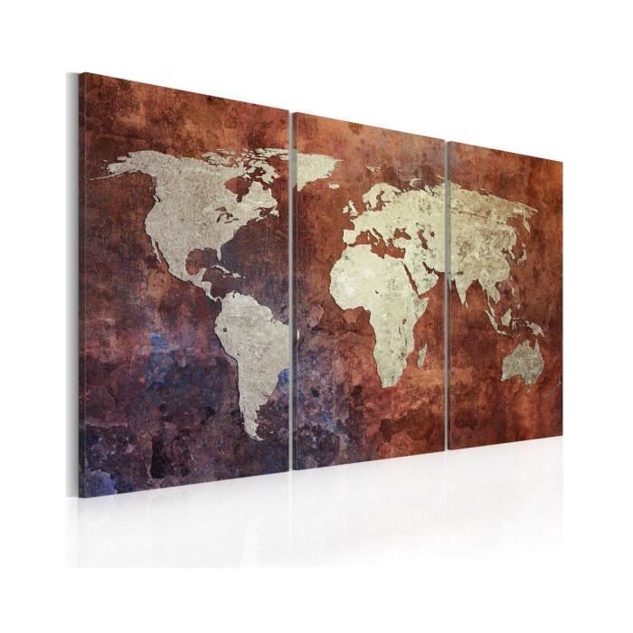 Tableau Carte Du Monde Doree Triptyque Dimension 1x80 Achat Vente Tableau Toile Cdiscount