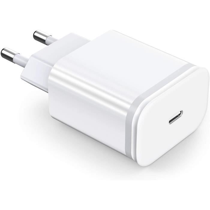 Chargeur rapide USB C pour iPhone 12, 20W PD 3.0 Chargeur mural USB C avec  câble de charge rapide de 6 pieds compatible avec iPhone 