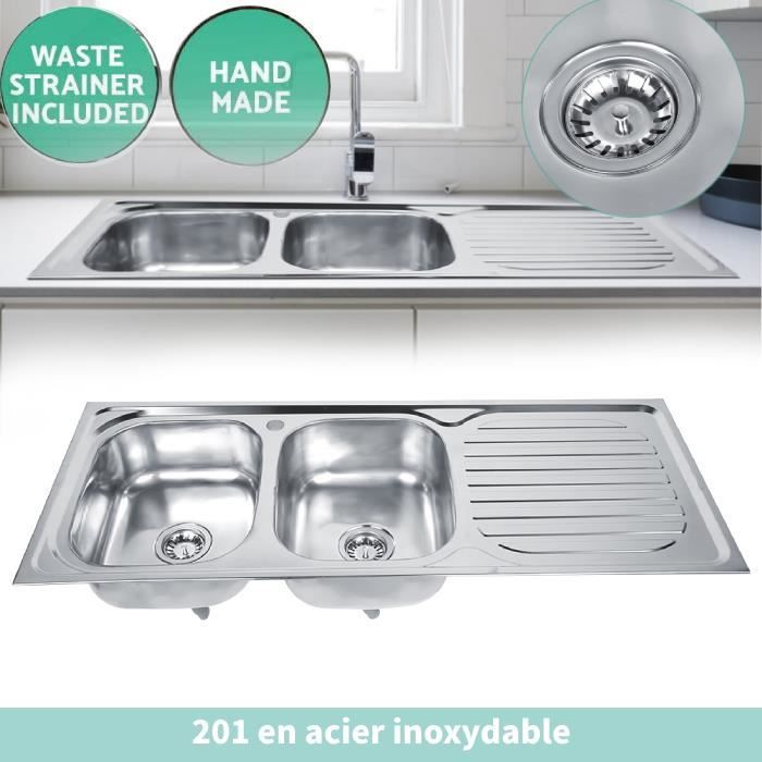 evier cuisine 2 bacs evier inox brosse sous plan en acier inoxydable 201 pour cuisine cdiscount bricolage