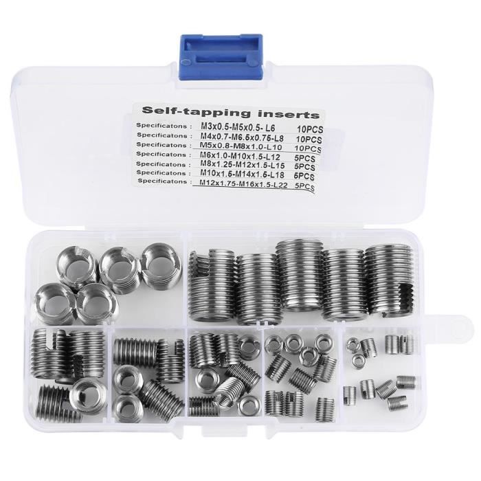 50pcs Inserts filetés auto-taraudeurs en acier inoxydable renforcer outil de réparation