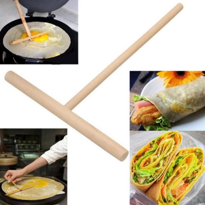 Set Crêpière En Bois - 2 épandeurs T + 1 Spatule - Hêtre Naturel - Pour Crêpes, Pancakes, Omelettes - Ustensiles De Cuisine