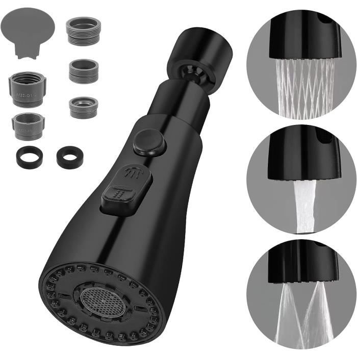 Robinet Cuisine Douchette Noir avec 2 Modes de Pulvérisation, avec