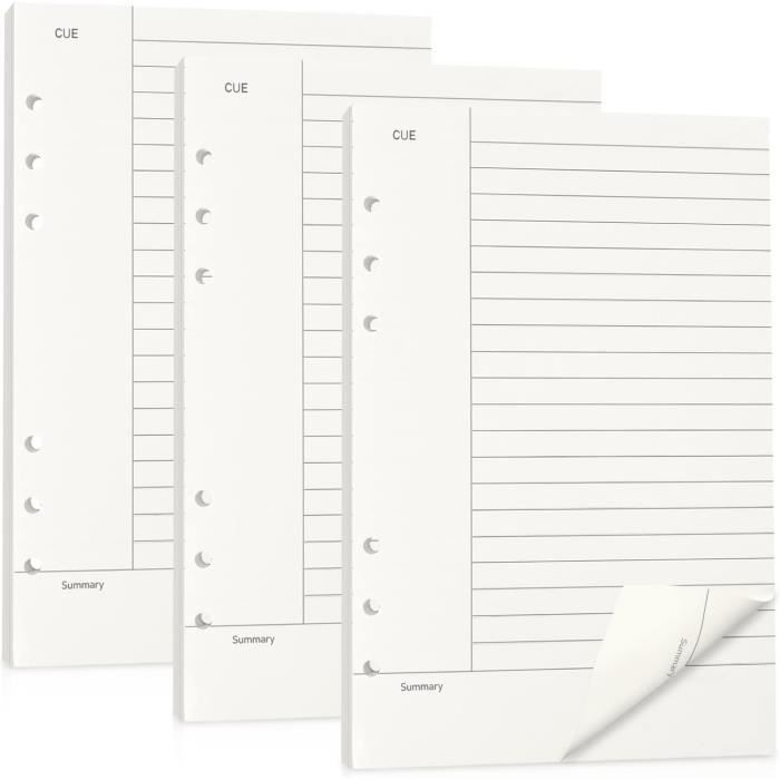 Lot De 3 Recharges Papier A6 Ligné + Accessoires - Feuilles, Intercalaires, Pochettes Pour Classeur A6