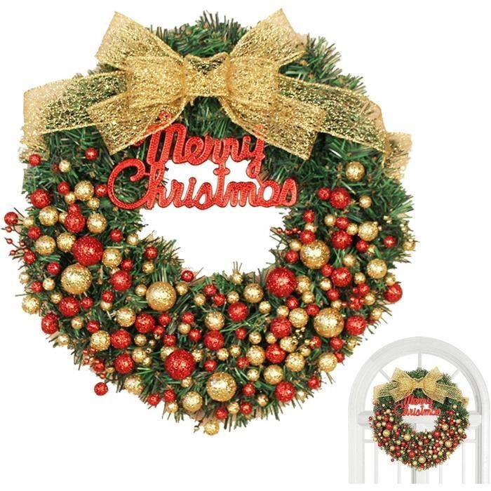 GlobaLink Couronne De Noël 40 Cm Avec 40 LED - Rouge Pommes De Pin Pour Porte D'Entrée