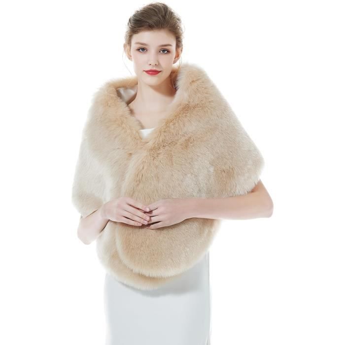 Châle Étole En Fausse Fourrure Mariage Hiver Boléro Femme Or Rose Doublure en Satin