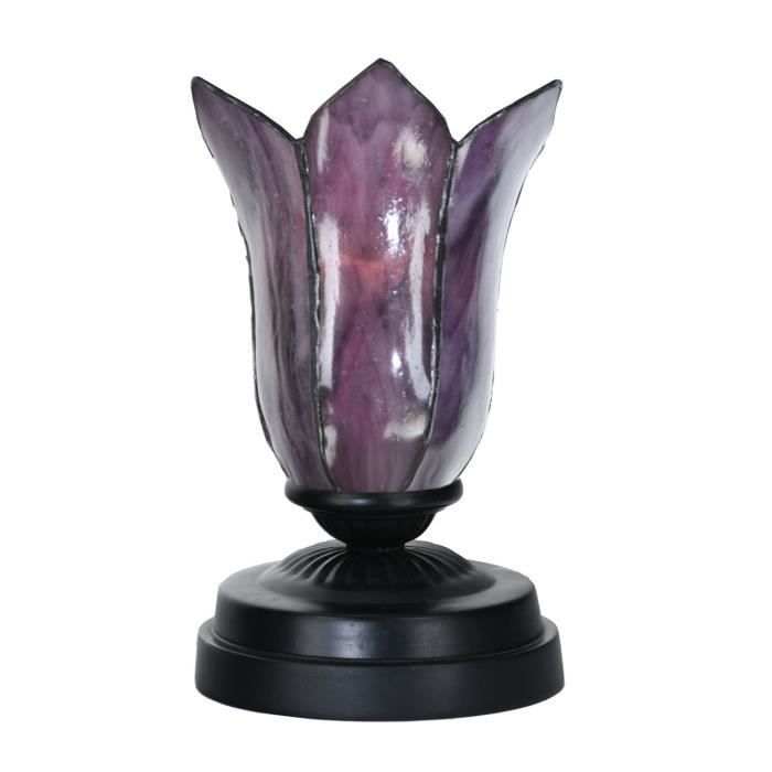 Coloured By Art - Tiffany Lampe - Lampe de table basse Tiffany noire avec Gentian Purple