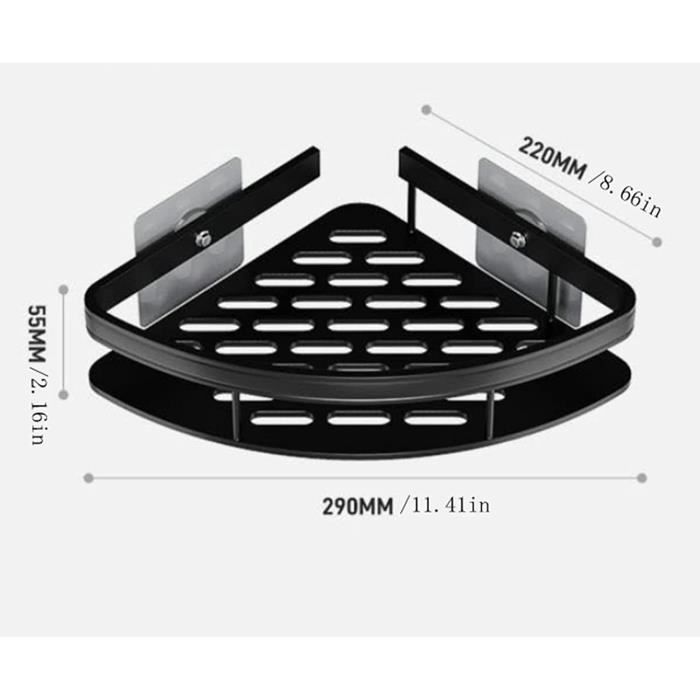 Étagère D'angle Triangulaire Salle De Bain - 28x5 Cm, Ventouse Puissante, ABS Noir, Sans Perçage