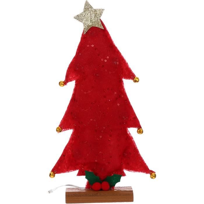 Mini Sapin de Noël Lumineux LED Sapin de Noël Artificiel avec Base en Bois pour Les Cadeaux de