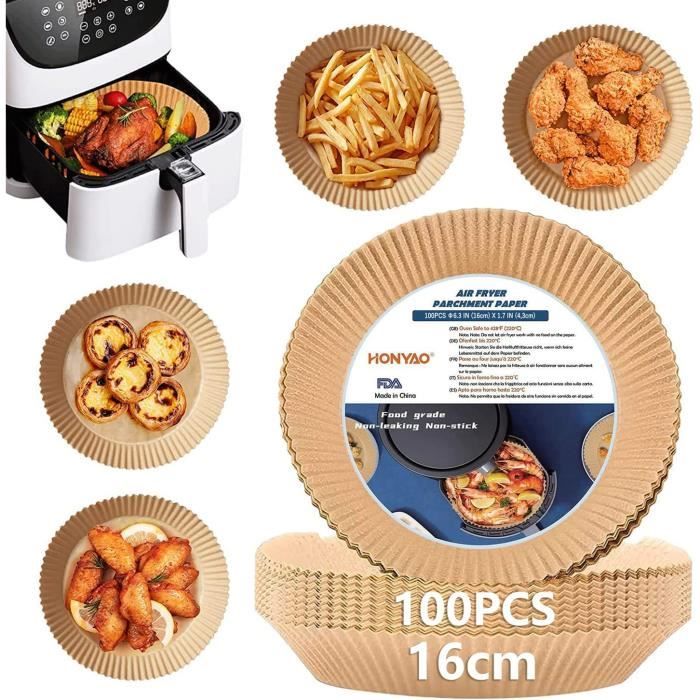Papier Cuisson Air Fryer 100 Pièces, 16cm Forme de Bol Rond Papier Sulfurisé, Parchemin Paper