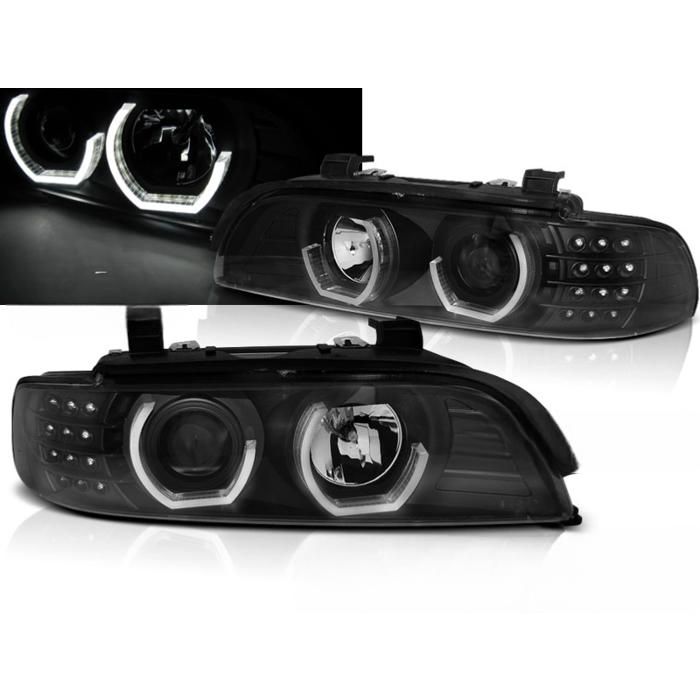Paire de feux phares BMW serie 5 E39 de 1995 a 2003 Angel Eyes led 3D noir-27361208