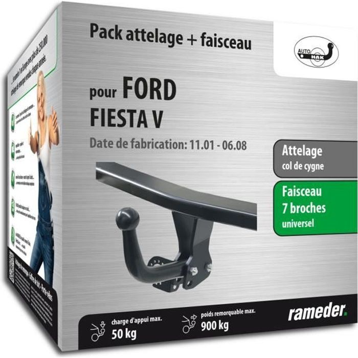 Attelage - Ford FIESTA V - 05/02-06/08 - col de cygne - AUTO-HAK - Faisceau universel 7 broches