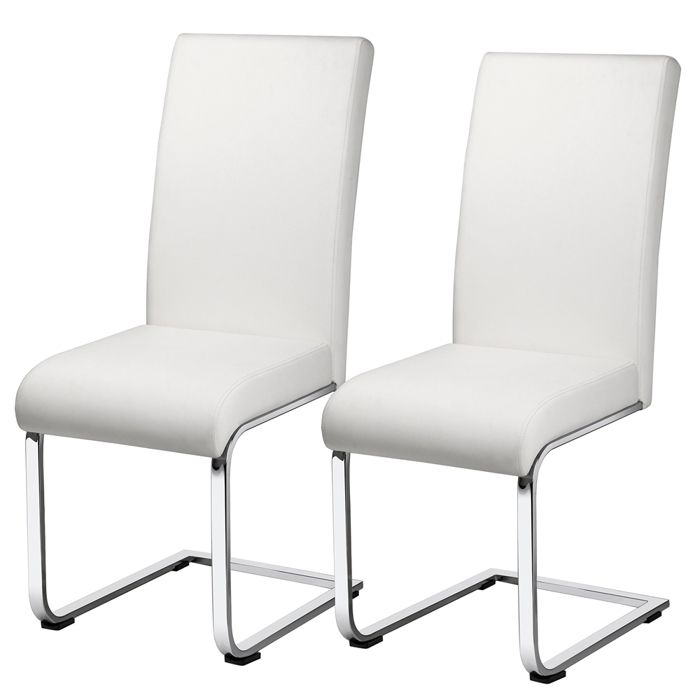 Lot de 2 Chaises de Salle à Manger en Similicuir PU avec Pieds Métalliques en U Haut Dossier pour Cuisine Blanc YAHEETECH