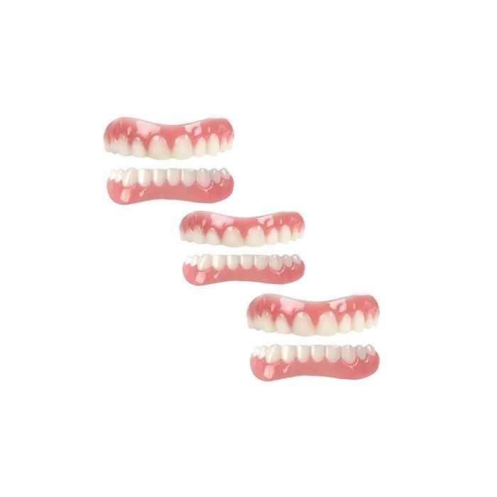Silicone Dentier Haut Et Bas Sourire Parfait Dentier, pour Homme Et Femme Amovible Naturel Fausse Dents Provisoire ,3 Pairs