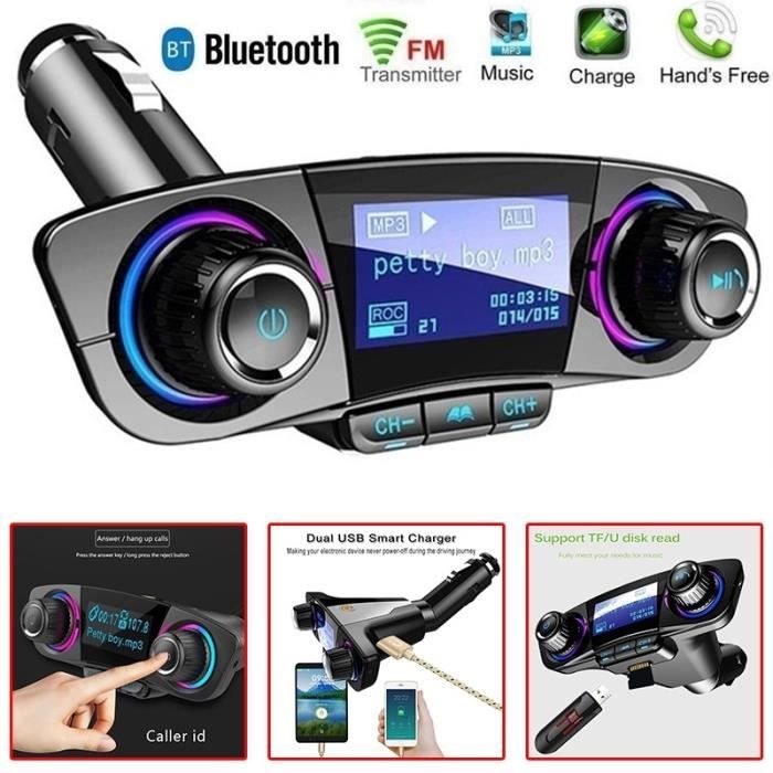 Transmetteur FM Bluetooth Adaptateur Bluetooth Autoradio Kit Voiture Main-libre Sans Fil Adaptateur Radio Chargeur Double Port USB