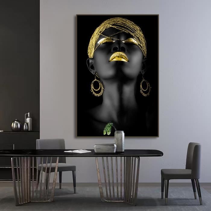 GYJDD Tableau Murale Peintures Femme Or Noir Toile Tableau Art Mural