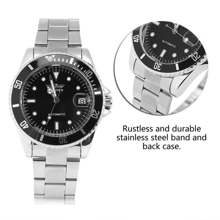 Montre automatique homme QIILU - Gagnant - Bracelet acier inoxydable - Noir