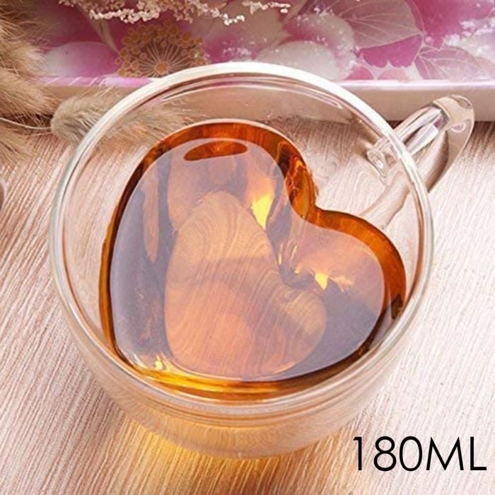 Lot De 2 Tasses Café Verre Double Paroi En Forme De Cœur 250ml – Élégantes, Isolantes, Cadeau Idéal Maman, Femme, Couple