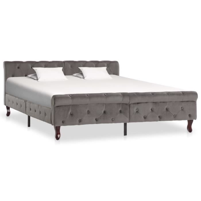 Cadre de lit Gris Velours - LAY - 160 x 200 cm - Vintage - A lattes - Non - Bois - Panneaux de particules