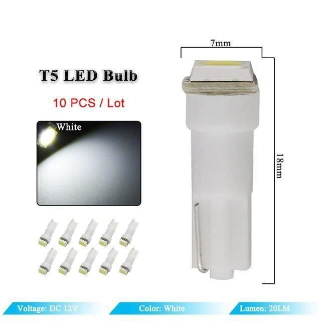 Lot 4 Ampoules LED T5 Blanc Pour Voiture - 1W, 12V - Douille PC74 - Éclairage Tableau De Bord Et Intérieur