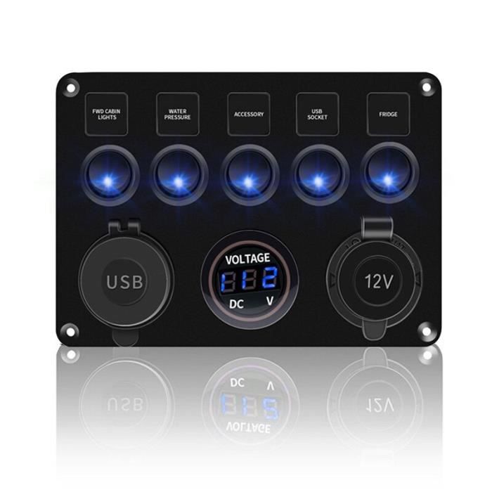 Panneau De Commande Interrupteur LED 8 Bandes + 2 Ports USB - Pour Bateau, Voiture, Camping-car