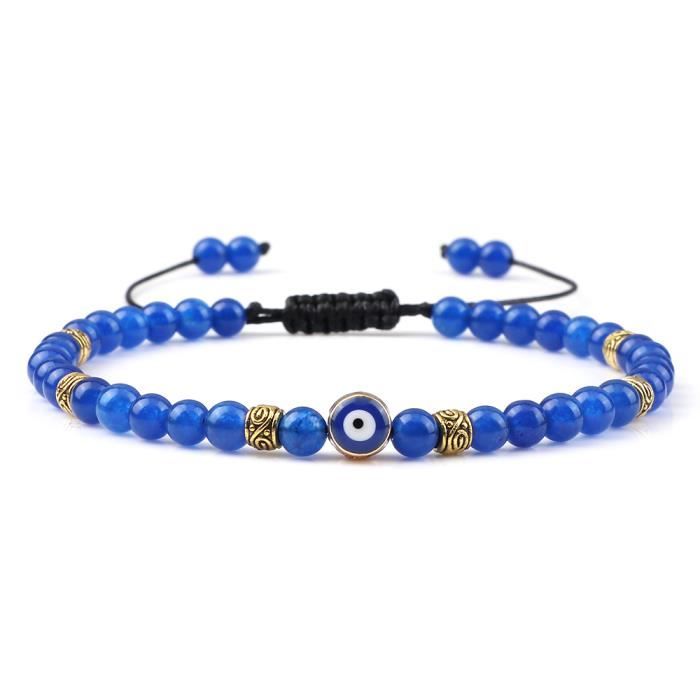 Bracelet Perles De Verre Avec Mauvais Œil Turc - Protection Et Chance, Réglable 17-20 Cm