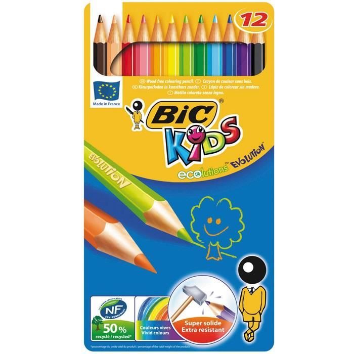 BIC ® CRAYON DE COULEUR BIC KIDS 12 couleur longue evolution stripes à prix  pas cher