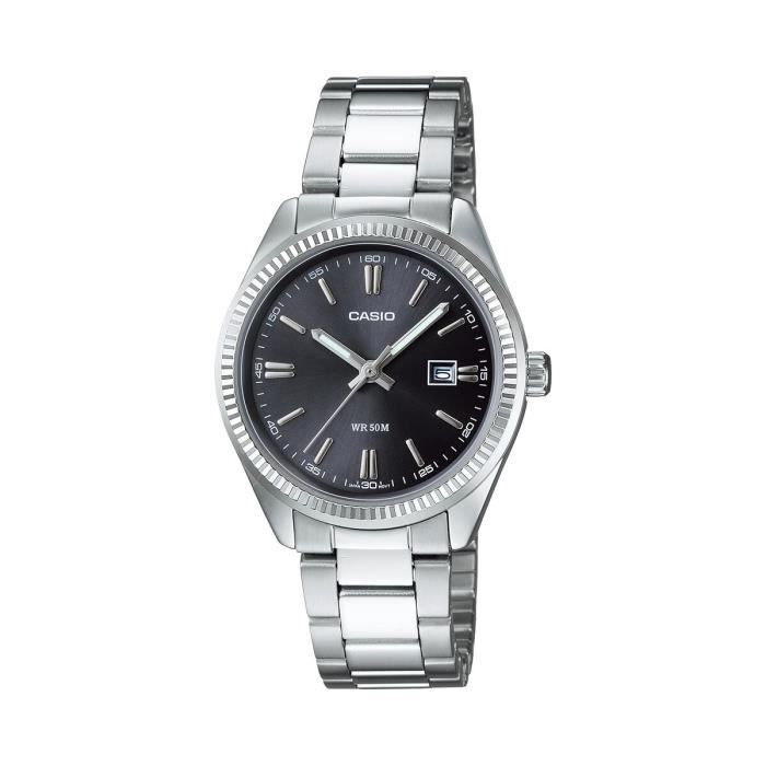 Montre analogique unisexe - CASIO - Modèle LTP-1302PD-1A1VEG - Quartz - Cadran noir - Boîtier rond 30 mm