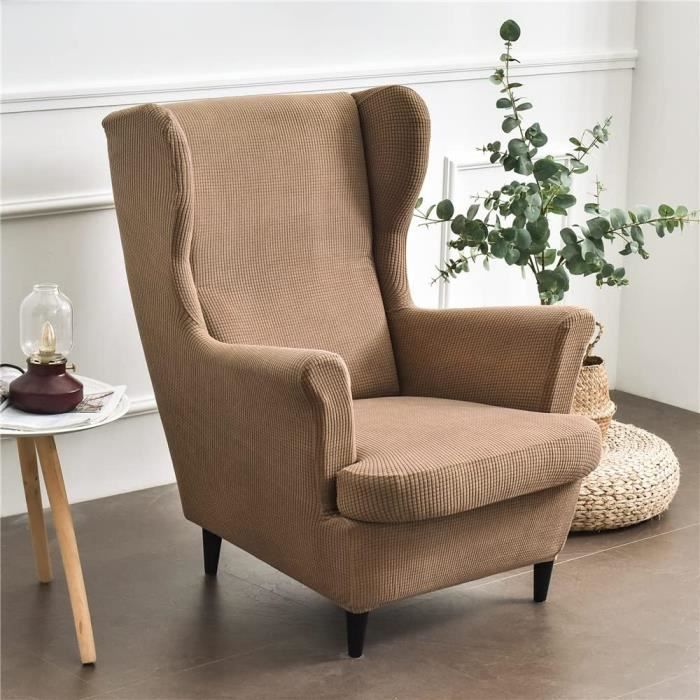 Housse De Fauteuil à Oreilles Extensible, 2 Pièces Couverture De Fauteuil Tissu Tricoté Jacquard