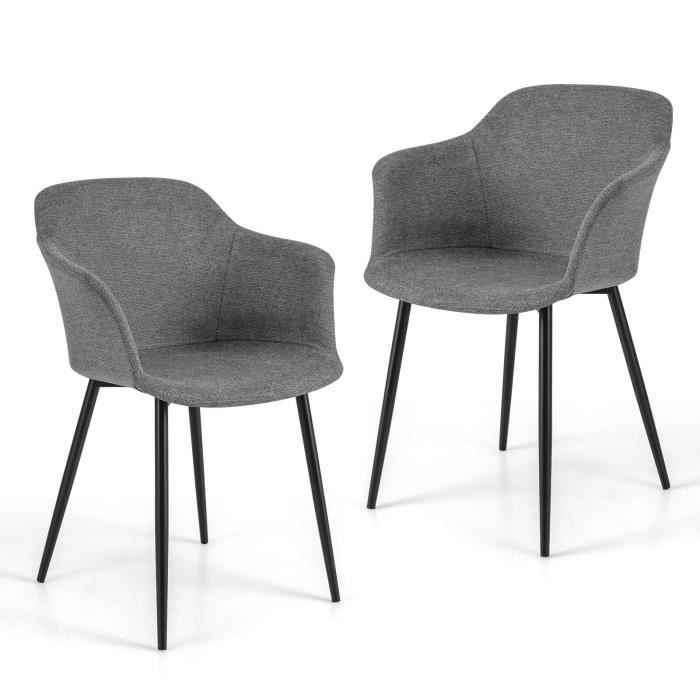 costway lot de 2 chaises de salle à manger rembourrées, dossier ergonomique, accoudoirs larges, moderne, 60 x 53 x 82,5 cm, gris