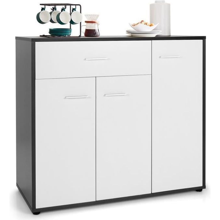 Buffet de Cuisine COSTWAY 2 Placards Grand Tiroir Étagère Réglable - Buffet Bas 88x40x80 CM - Salon Salle à Manger - Gris+Blanc