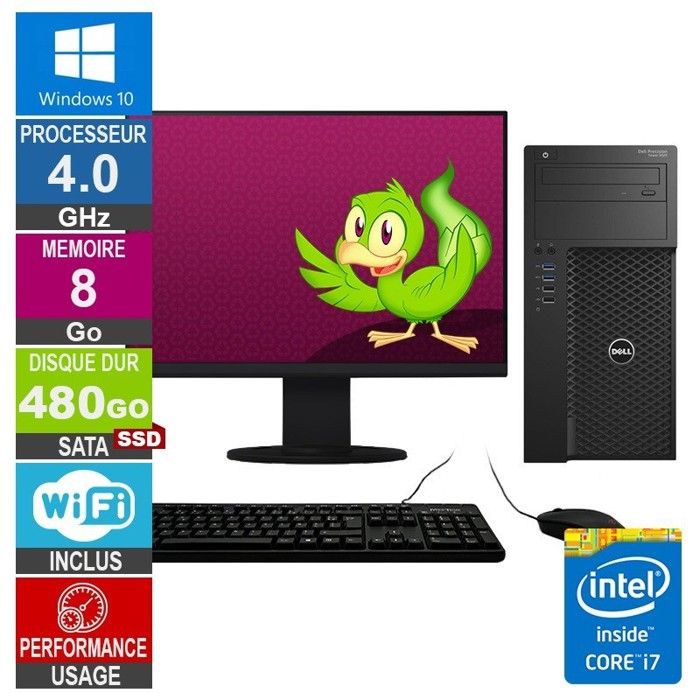 Precision T3620 i7 6700 4GHz 8Go480Go SSD Wifi W10 + Ecran 22 Très bon état - vue 2