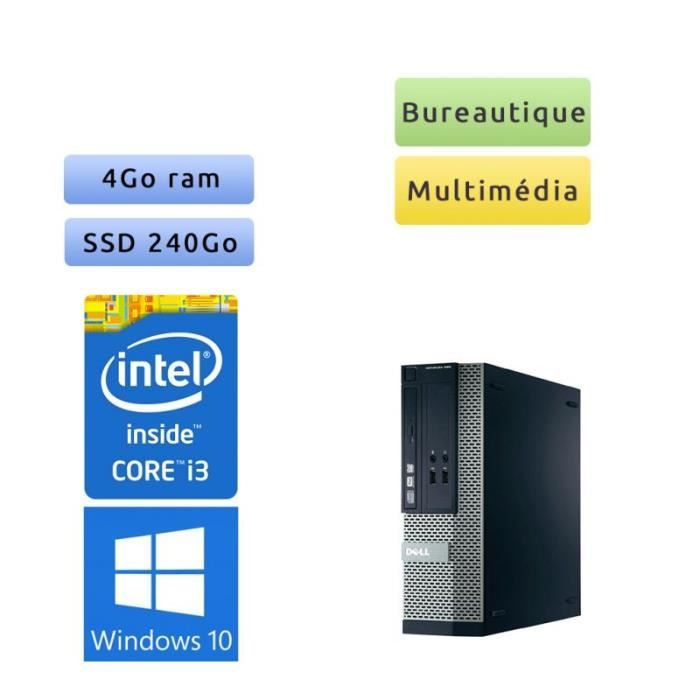 Achat Ordinateur de bureau Dell Optiplex 390 SFF - Windows 10 - i3 4Go 240Go SSD - Ordinateur Tour Bureautique PC pas cher