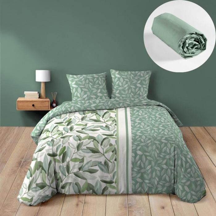 Parure de lit Eleonore - Housse de couette 240 x 220 cm + Drap-housse sauge 140x190 cm Parure de lit Eleonore - Housse de couette 240 x 220 cm + Drap-housse sauge 140x190 cm
