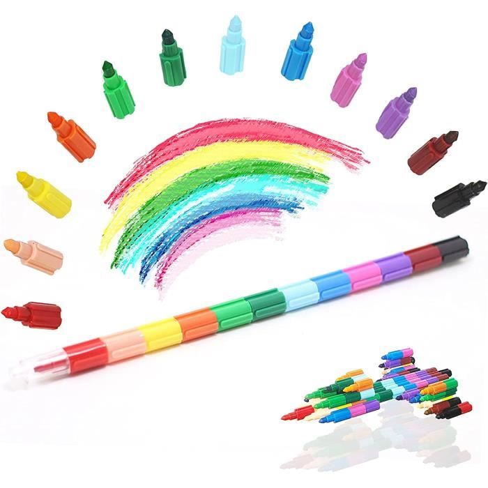 Set De 14 Crayons De Cire Empilables 12 Couleurs - Créativité Et Construction Pour Enfants