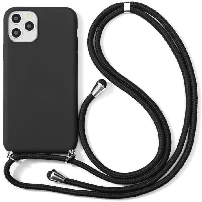 Coque avec Collier Compatible avec iPhone 11 Pro 5.8,Tour de Cou Lanière en Corde Pendentif Housse Silicone Souple Case,Noir 