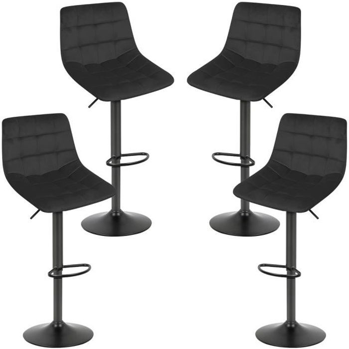 errolves®4 x tabourets de bar avec dossier, assise rembourrée, repose-pieds, toile respirant, pivotant à 360°, noir