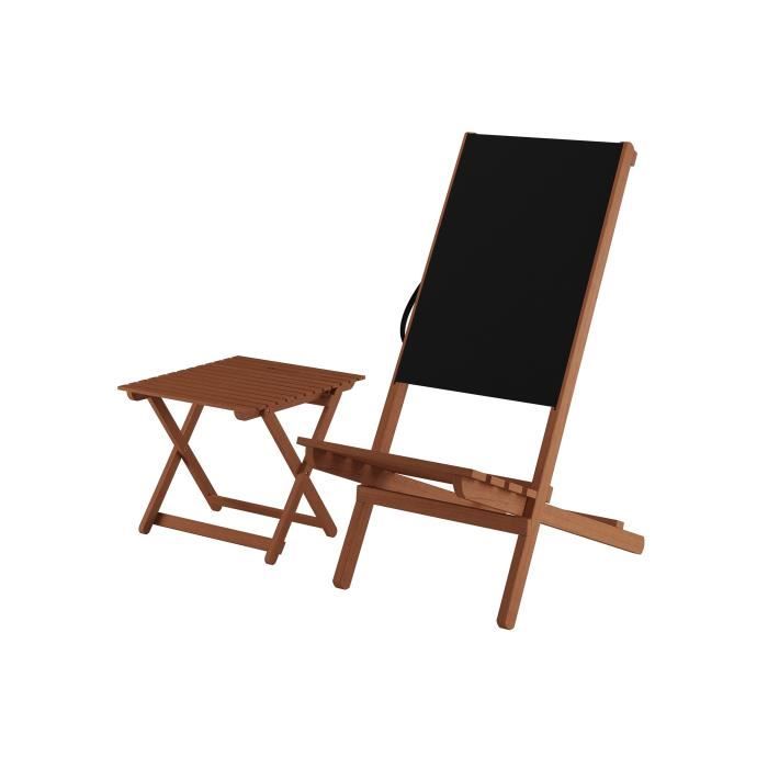 chaise pliante en bois avec table, chaise de plage, siège de pêche, tissu noir v-10-365 [pièce unique avec table]