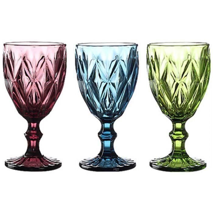 Lot De 6 Verres Vintage à Motifs Diamant - Gris/Noir - 400 Ml - GMMH