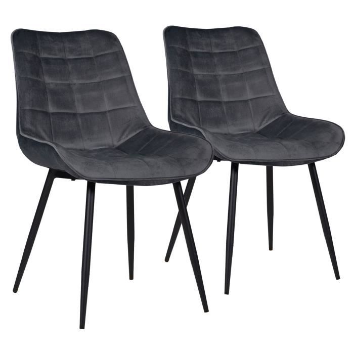 lot de 2 chaises en velours louise grises - happy garden - scandinave - moderne - salle à manger