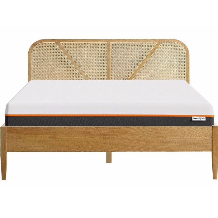 Ensemble lit 160x200 en bois et cannage + Matelas mousse gel à mémoire de forme Ensemble lit 160x200 en bois et cannage + Matelas mousse gel à mémoire de forme