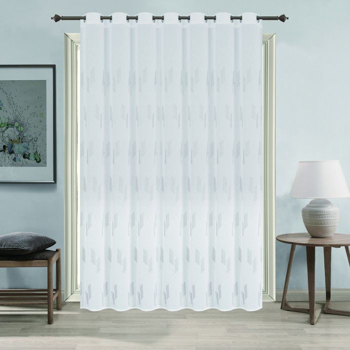Voilage à oeillets brodé brillant Gris 300x240 cm