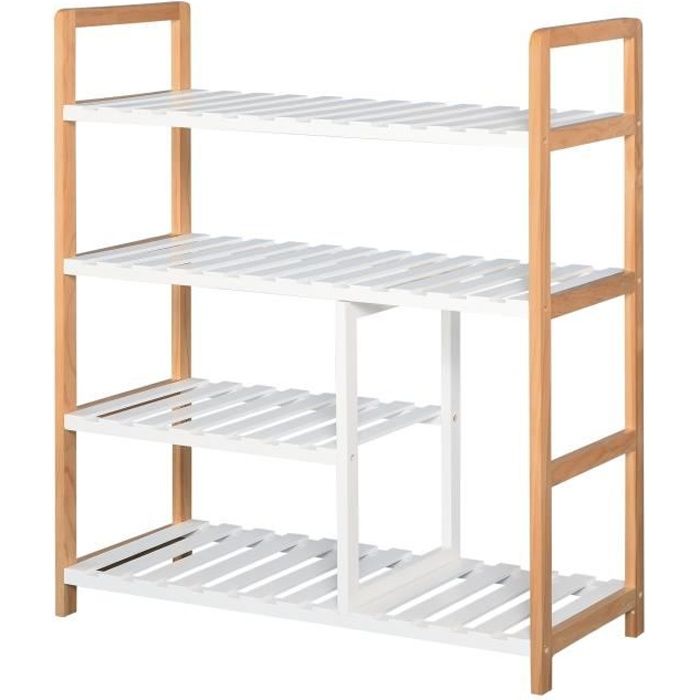 Etagère à chaussures - étagère de rangement - meuble chaussures 4 niveaux bois de pin étagères à lattes MDF blanc 68x26x78cm Blanc Etagère à chaussures - étagère de rangement - meuble chaussures 4 niveaux bois de pin étagères à lattes MDF blanc 68x26x78cm Blanc