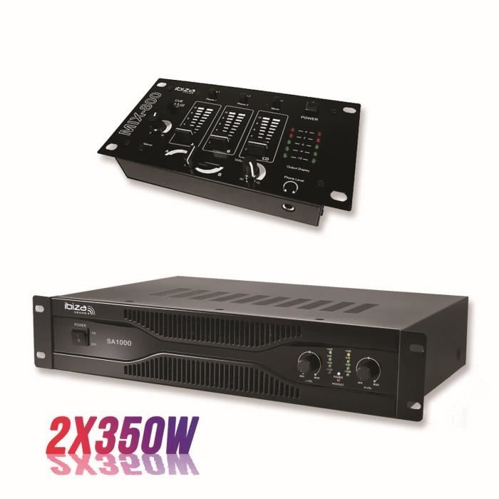 Pack sonorisation amplificateur 700W SA1000 + Table de mixage 3 voies 5 entrées MIX800
