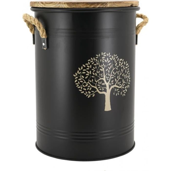 Seau A Pellets En Metal Rond Avec Couvercle Recuperateur De