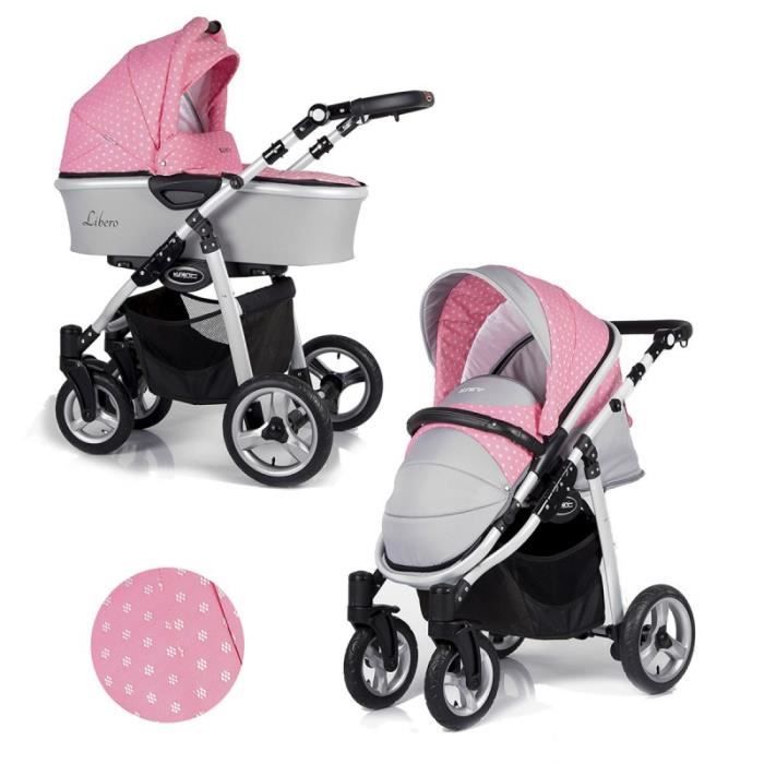 Poussette Combin Trio LIBERO Gris et rose 3 en 1 avec