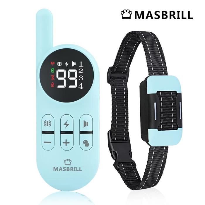 Comparer les prix de Collier de Dressage pour Chiens - MASBRILL - Rechargeable - Télécommande - Bleu
